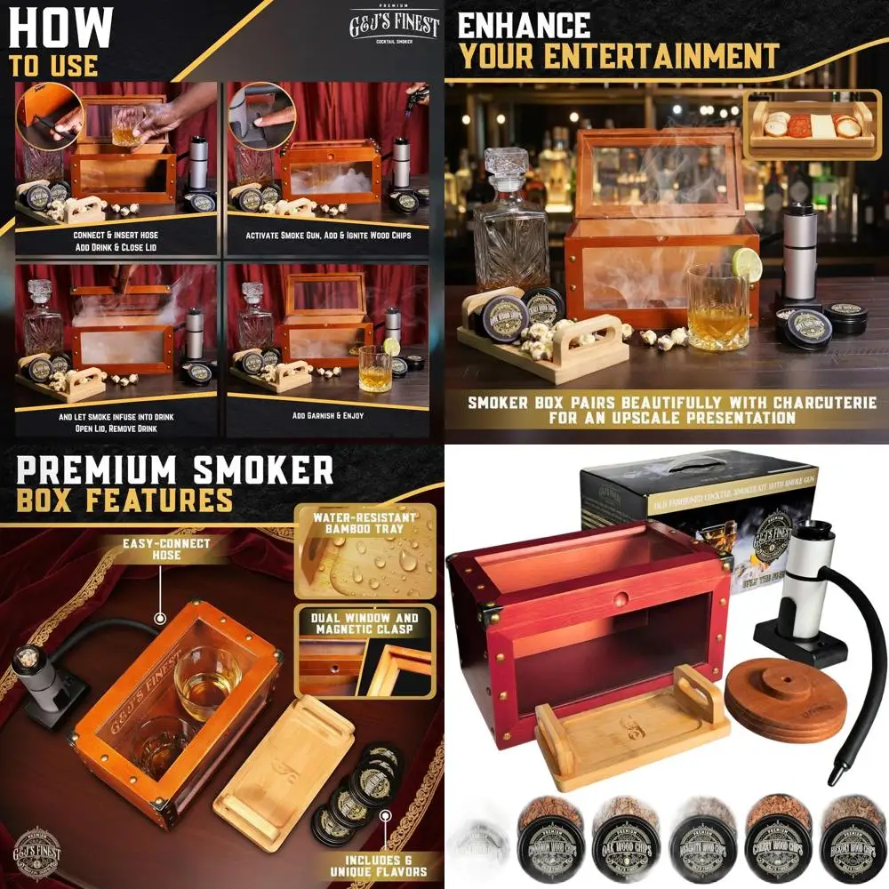 

Набор для копчения виски с пистолетом и коробкой, 6 видов древесных щепок, подарок для мужчин в стиле Old Fashioned