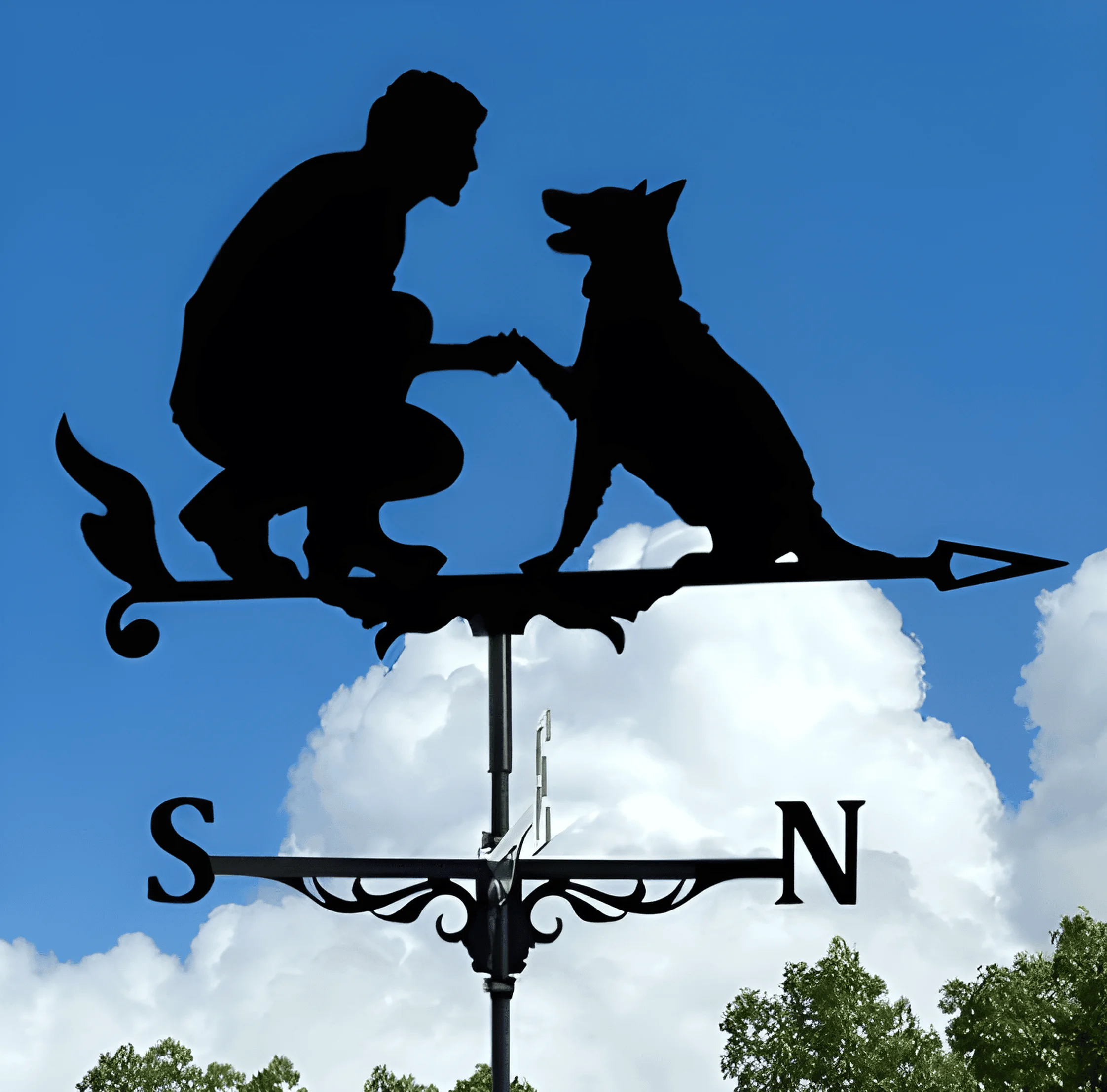 Wind Vane Light Luxury Outdoor American Roof Decoration, Garden Crafts Decoration, Waterproof Iron Art Simulation Of Man And Dog