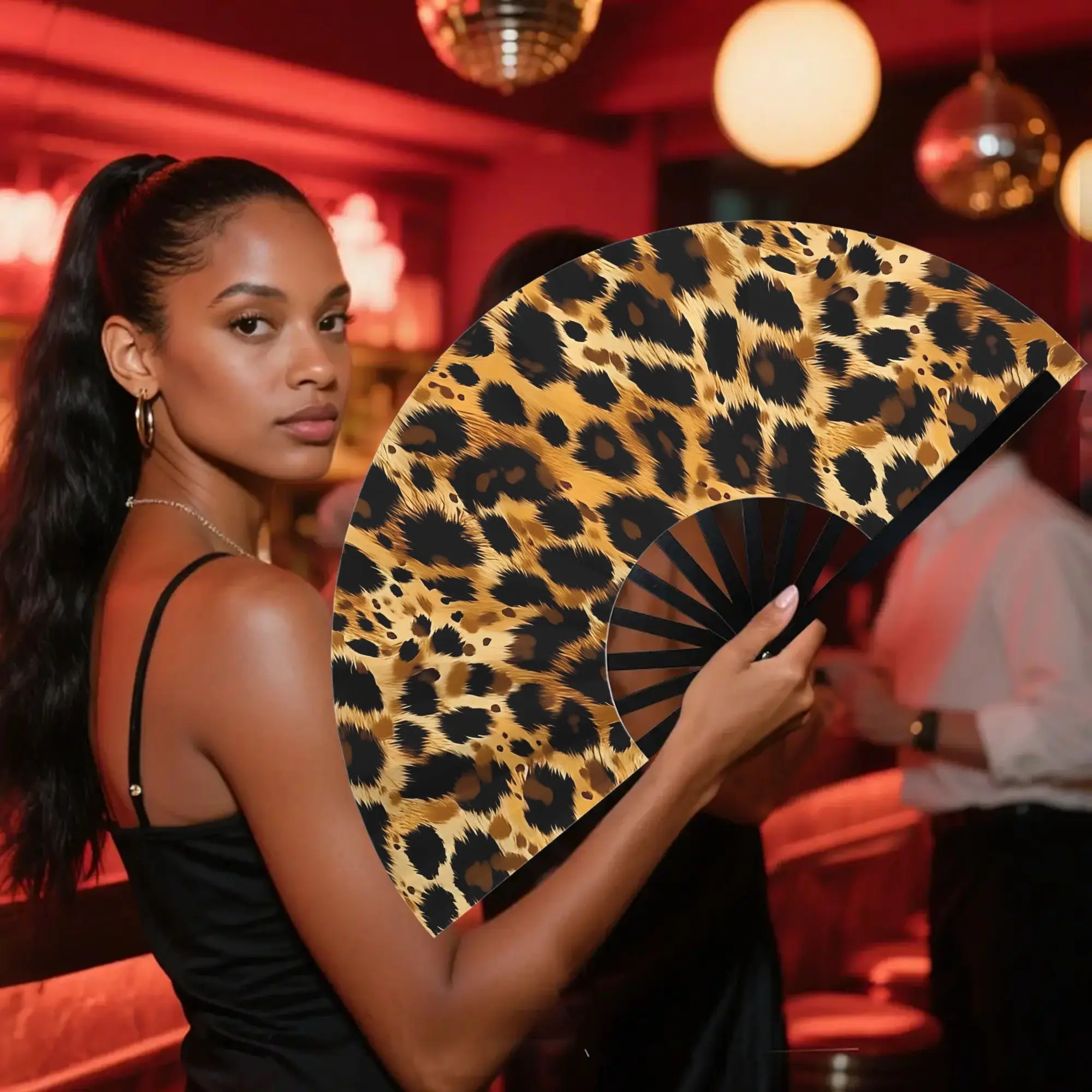 Artistic Leopard Folding Fan| Summer Fan Perfect for Parties, Music Festivals, And Birthday Gifts - Biihudu, Without Battery