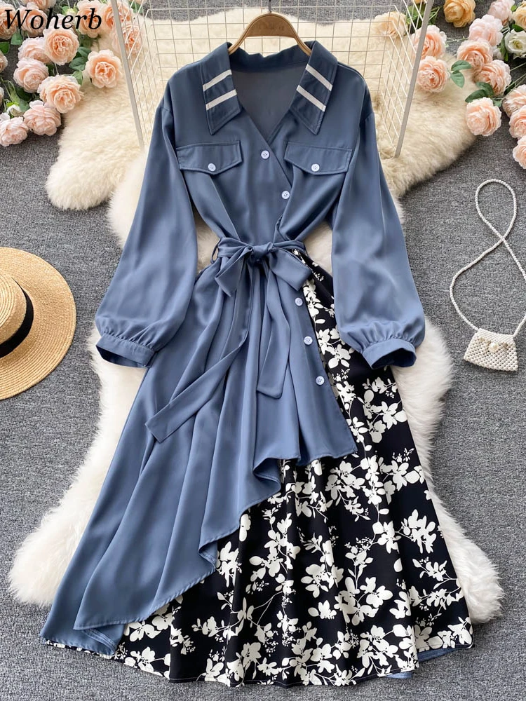 2024 Vestidos De Mujer Vintage Patchwork Irregular Dresses Women  Floral Bandage Korean Robe Femme High Waist A-line Maxi Dress