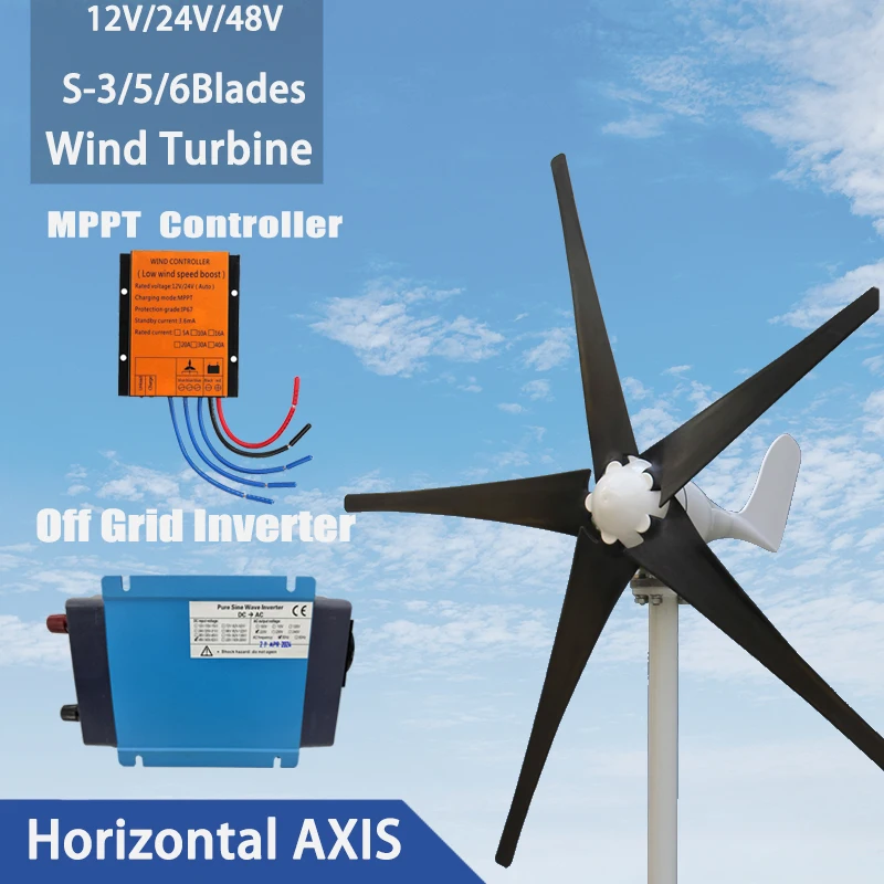 

3/5/6 Blades 2000W Wind Turbine Generator 12V 24V 48V Low Starting Wind Speed Free Alternative Energy With Off-grid system
