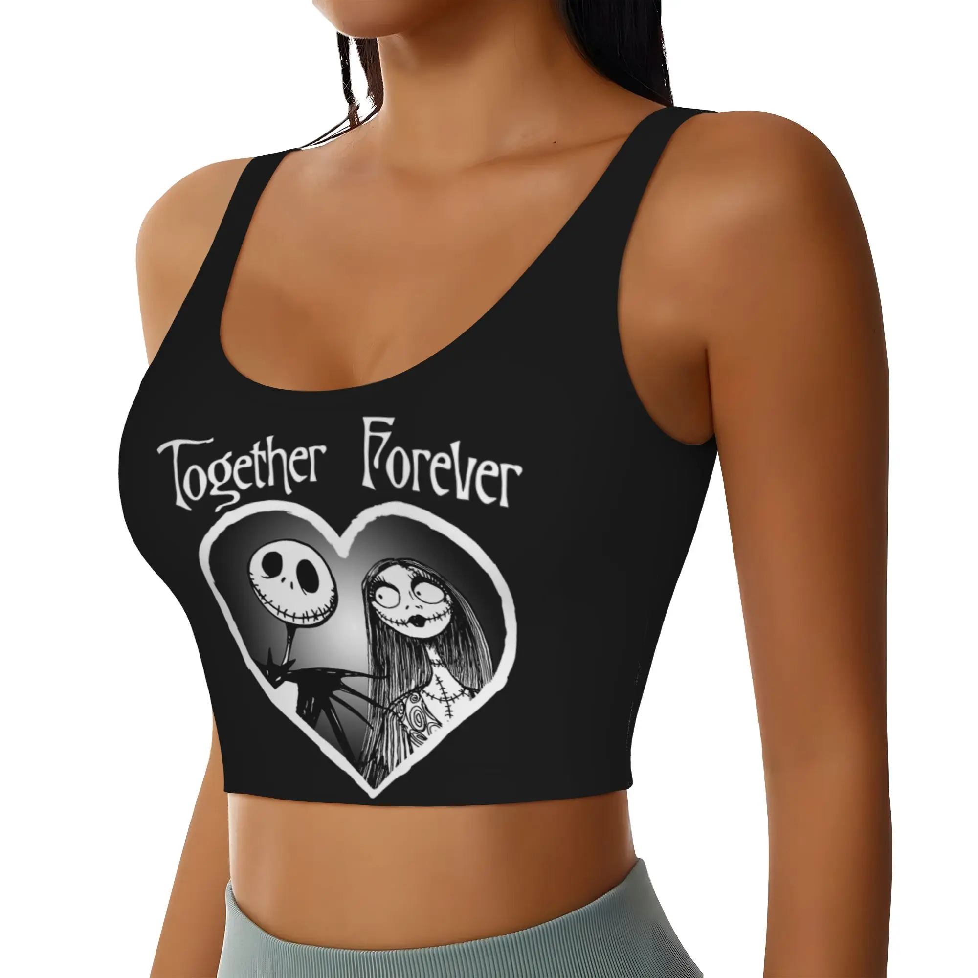 Custom Skellingtones Skull Workout Crop Tank Tops Women's Halloween Horror Running Sports Bras