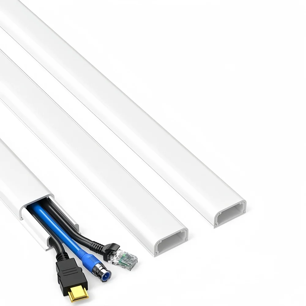 

1/4/8pcs High Cord Hider Paintable Self-Adhesive Wall Wire Cover Square Electric Wire Slot Office PVC Wire Hider, Cable Raceway