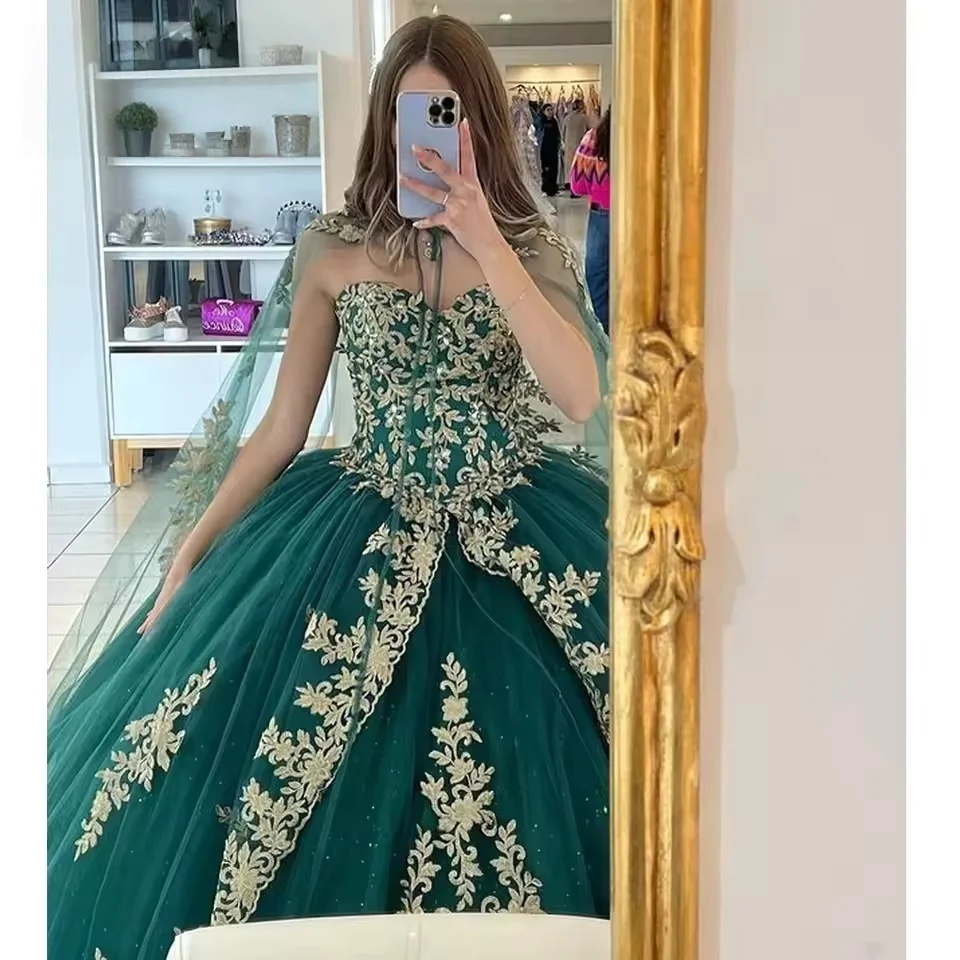 Vestidos de quinceañera Charro verde, vestido de baile con apliques de corazón, vestidos mexicanos dulces 16, 15 años personalizados