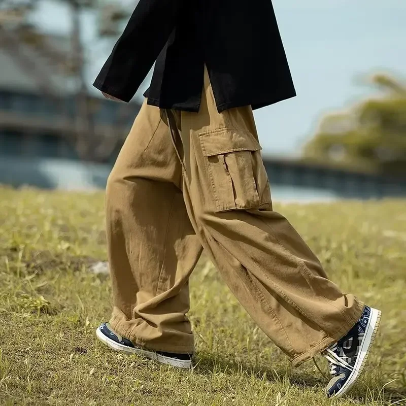 Cityboy Japanese Style Casual Pants For Men High Street American Style Oversize Khaki Wide Leg Cargo Pants Trendy