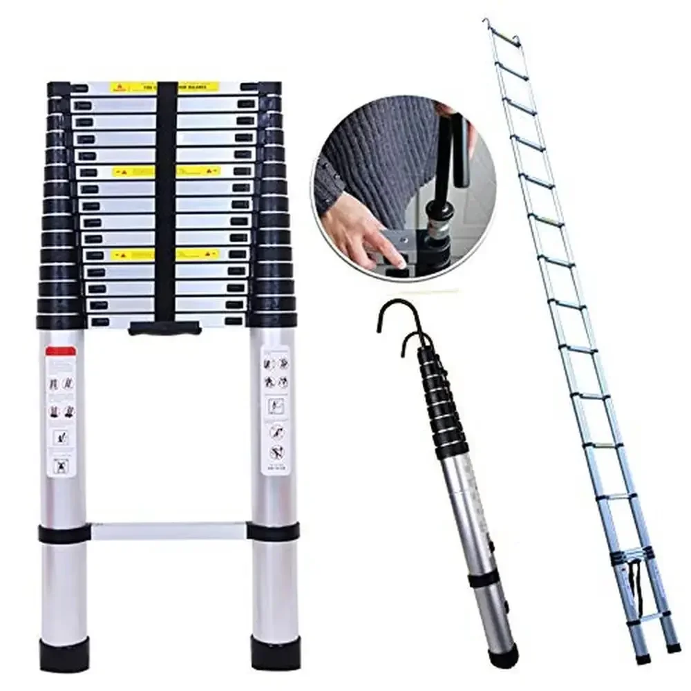 

Telescoping Aluminum Extension Folding Loft Ladder 20ft 6.2M DIY with 2 Detachable Hooks Anti-Slip Rubber Feet Portable Safe