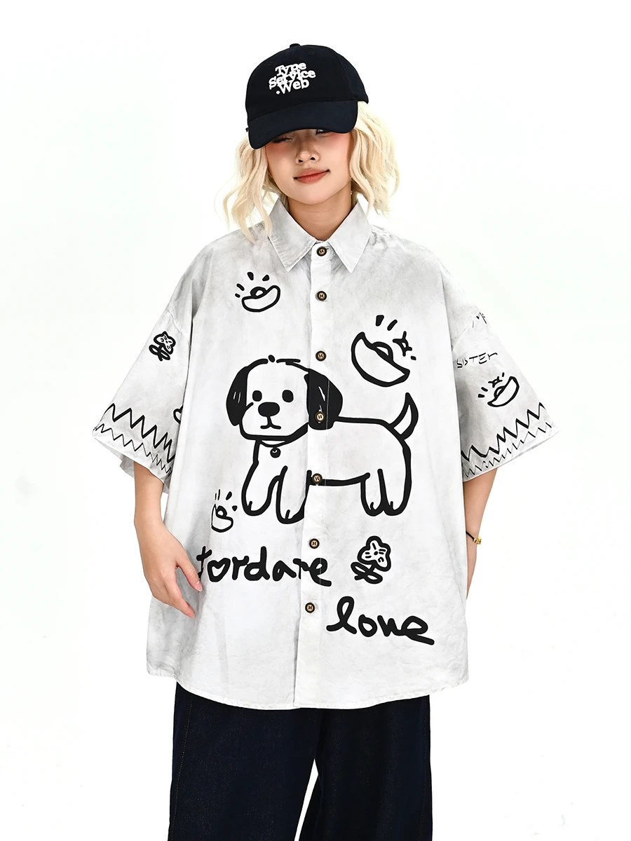 

Fun fiti Dog ort Sve Loose Women's irt Summer 2026 Trendy Street Sle Casual Loose Fit BF Sle Japanese Retro Top