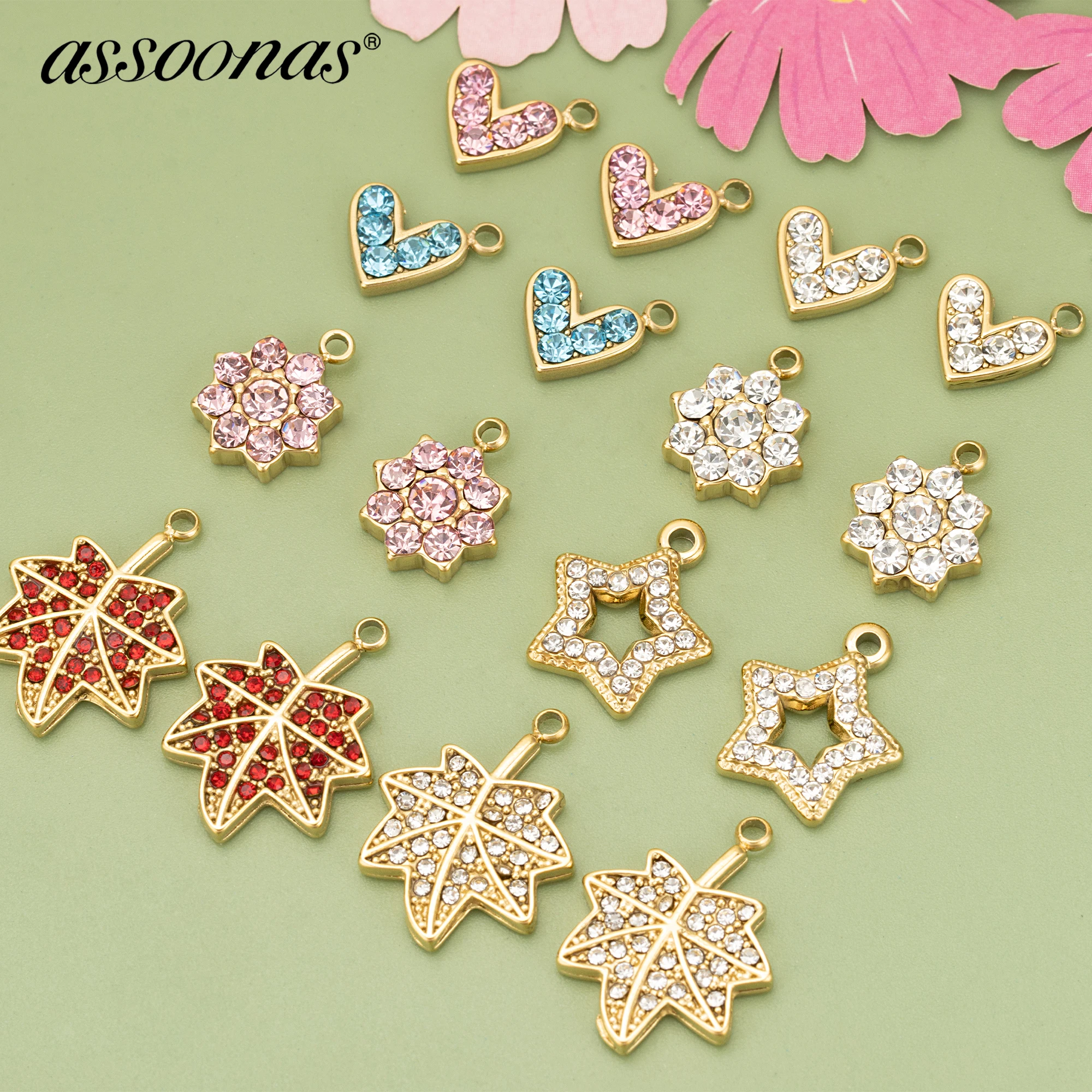 

(ME27) 4pcs High Quality 316L Stainless Steel and Zircons Charms Pendants Diy Jewelry Findings Accessories