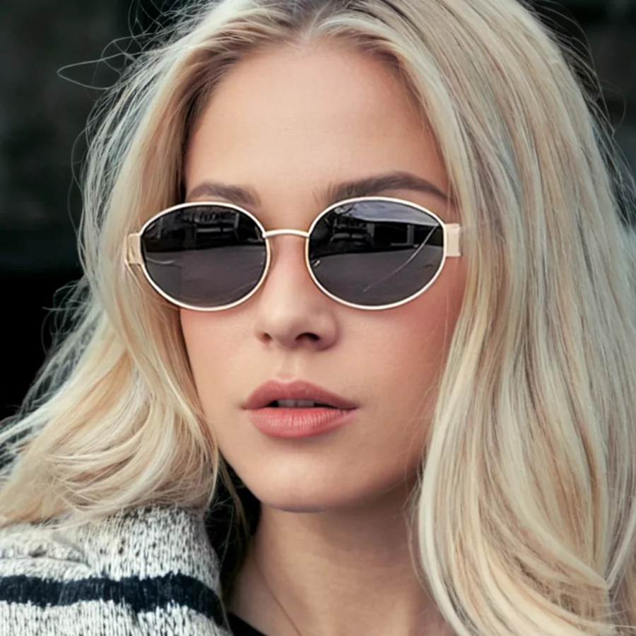 Oval Elegante Casual Metal Fashion Sunglasses Women Men Luxury Brand Designer Outdoor Beach Vacation Women's Shades Gafas de sol