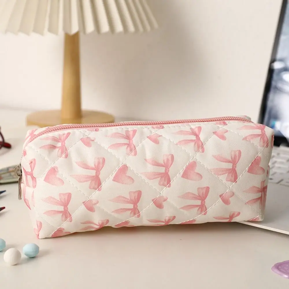 High Quality Bowknot Floral Print Pen Bag Large Capacity Multifunctional Storage Bag Portable Cosmetic Bag Students
