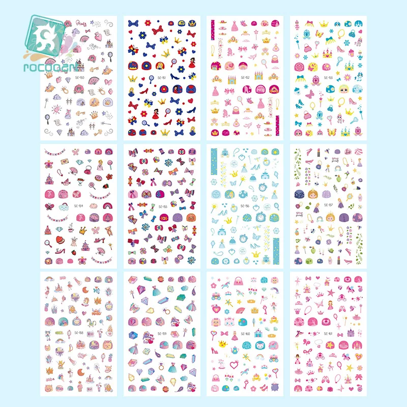 Size:12x7.5cm New Children's Nail Sticker Thin Transparent Self Adhesive Nail Enhancement Decal Cartoon Cute Princess Decal