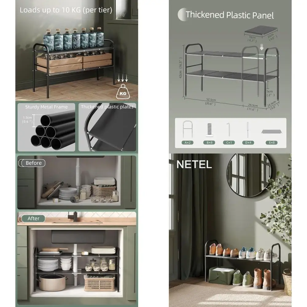 

2-уровневый расширяемый органайзер для раковины с 8 съемными панелями для хранения на кухне, ванной комнате и обуви