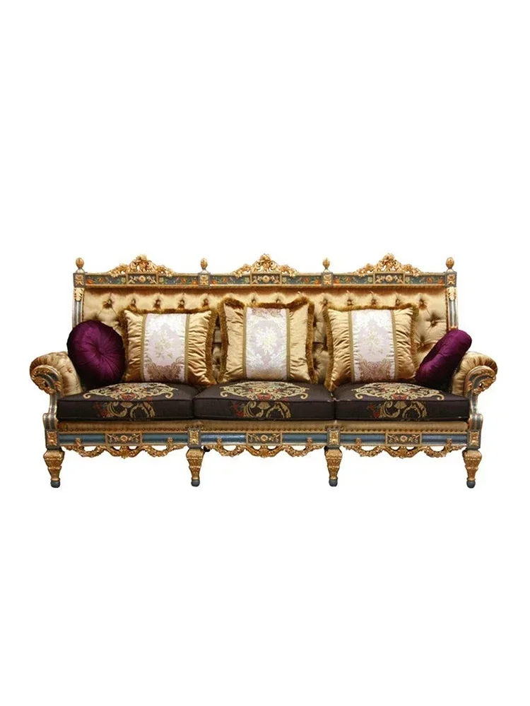 French high-end retro villa home solid wood heavy industry hand-painted carvings gold leaf living room sofa combination