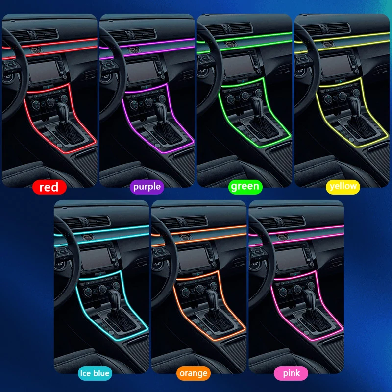 Colorful cold light line inside the car central control door LED ambient light USB optical waveguide voice control light strip
