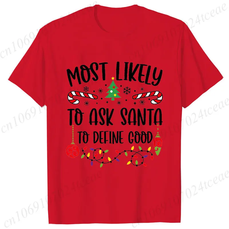 Women's Casual Short Sleeve T-Shirt Most Likely To Christmas Print Ladies T Shirts Family Friends Christmas Party Tee Shirts Top