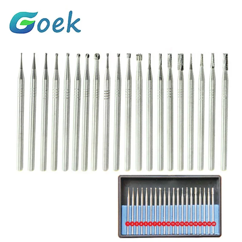 20pcs/Set Dental HP Tungsten Carbiden Burs Kits Create Tiny Hole Slim Curves Deep Grind Dentistry Drill Bits Dentistry Lab Tools