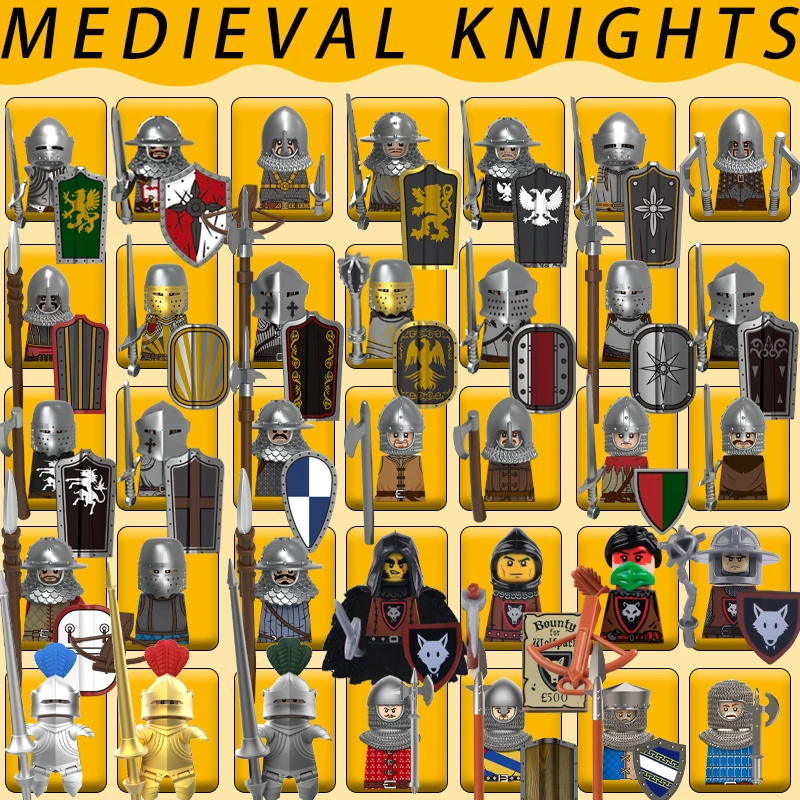 Средневековый рыцарь серии строительные блоки военный волк милиция арбалет Лансер черный орел воин солдат фигурки кирпичи игрушечные лошадки