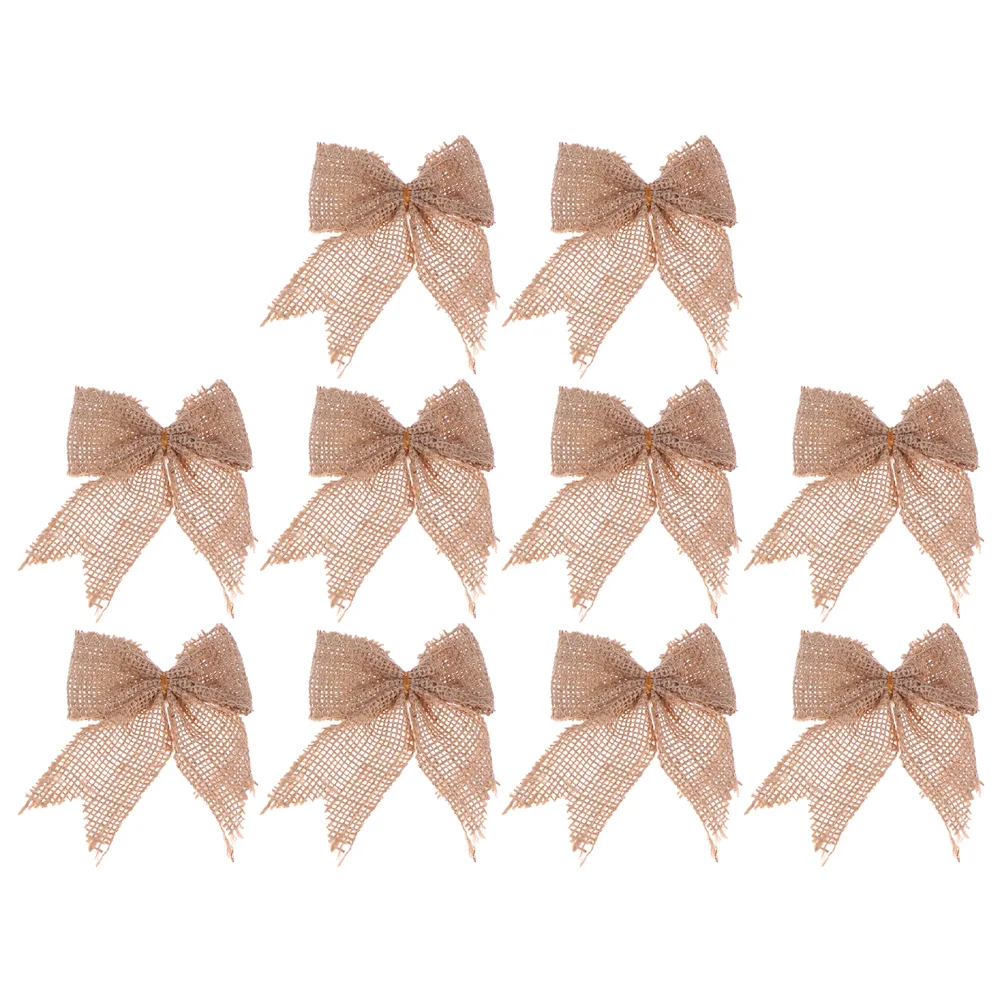 

20 Pcs Bow Pendant Christmas Tree Decor White Ribbon Present Wrapping Bows Linen Stripe