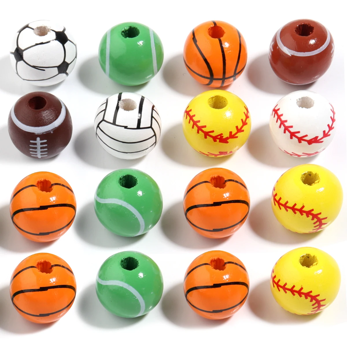 10pcs/lot Sport Basketball Rugby Tennis Football Volleyball Beads Wooden Beads For Jewelry Making DIY  Bracelets Accessories