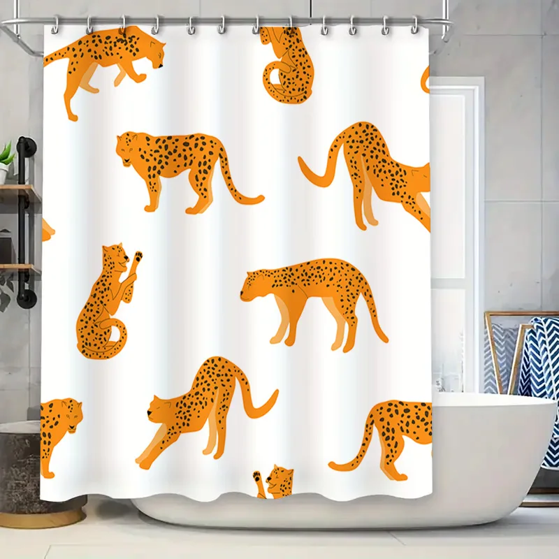 

Занавеска для душа с принтом гепарда, набор ковриков из полиэстера с 3D принтом для декора ванной комнаты, оранжевый леопардовый дизайн (180x240 см)