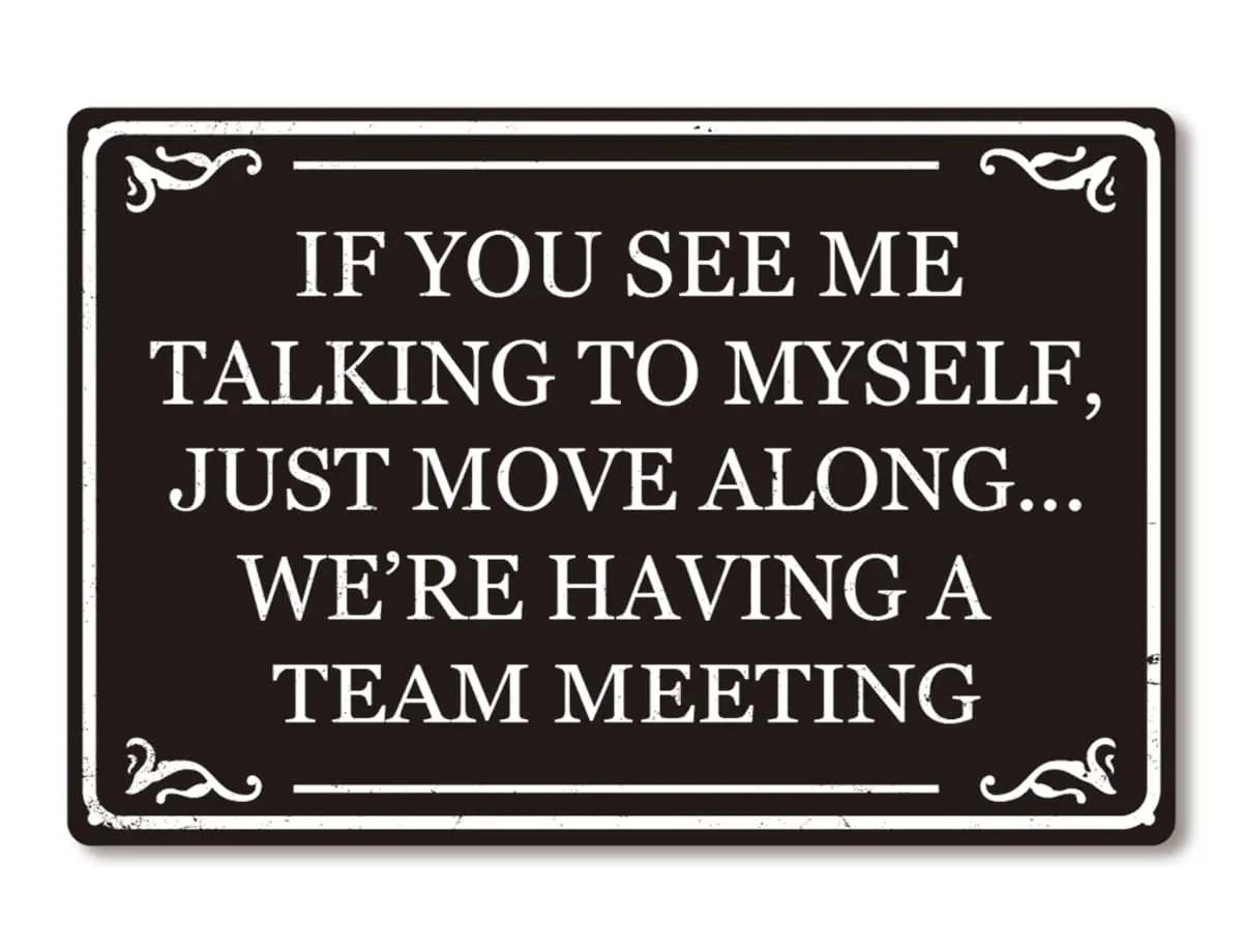 If You See Me Talking To Myself We're Having A Team Meeting Funny Metal Tin Sign Home Office Cubicle Kitchen Coffee Wall De sign