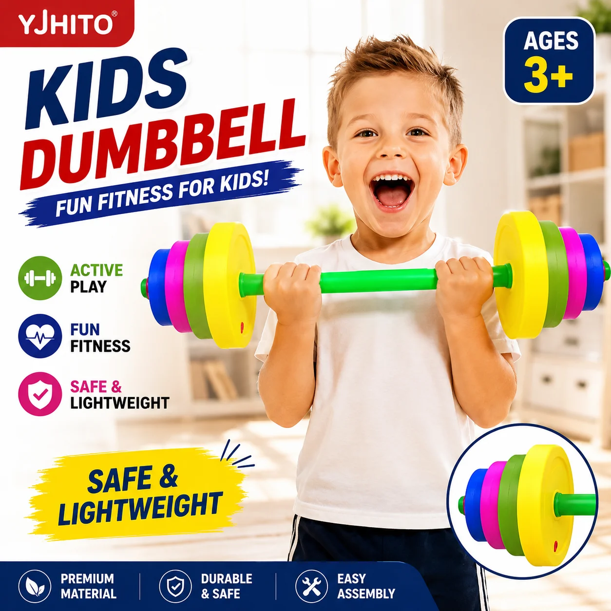 Juego de mancuernas de juguete para niños, equipo de fitness para niños, juguete de ejercicio deportivo para niños y niñas, juguete de gimnasio para interiores.
