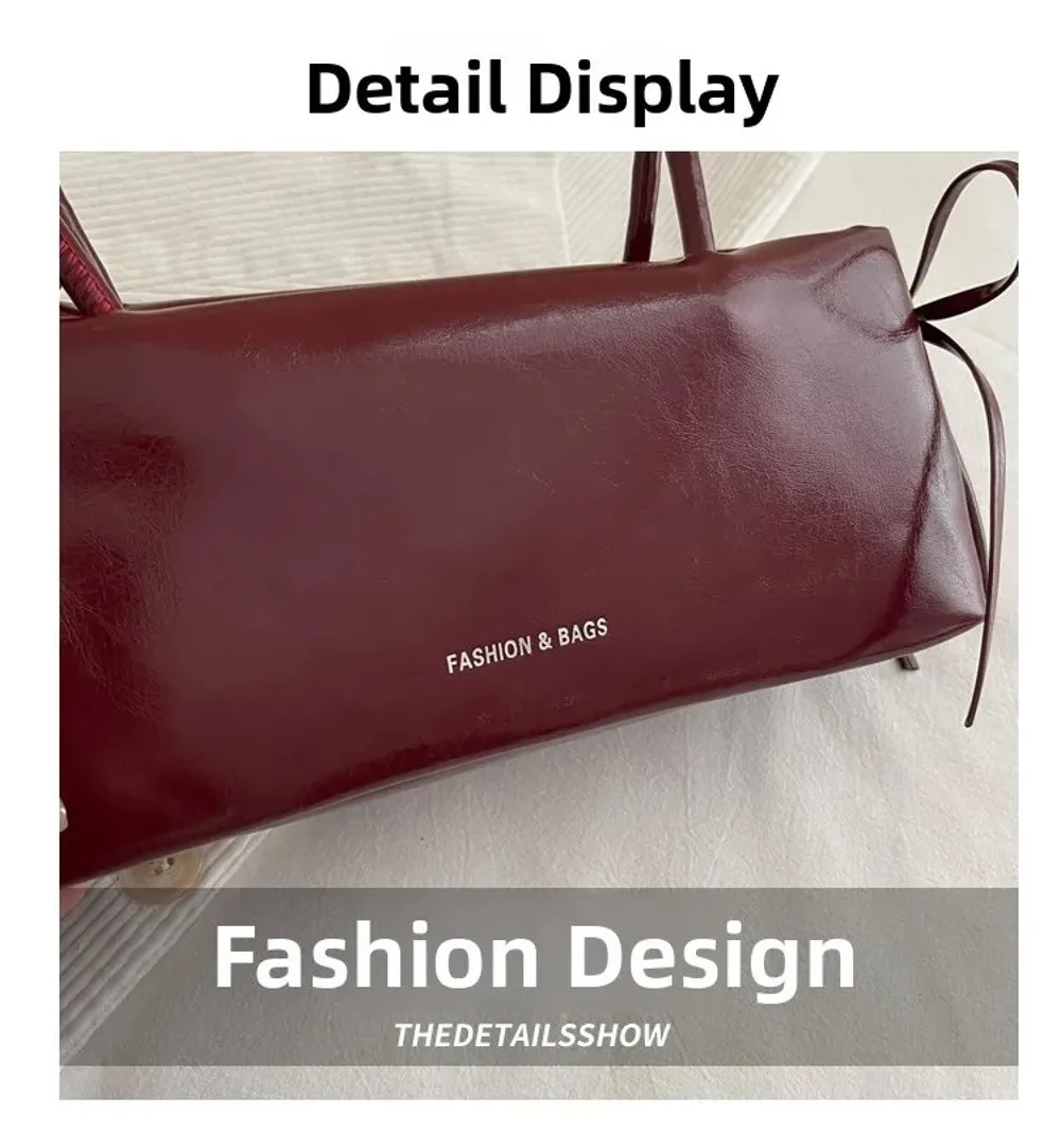 Vintage Einfarbige Damenhandtasche aus Weichem PU-Leder mit Knoten Schultertasche Unterarmtasche – Detail 3