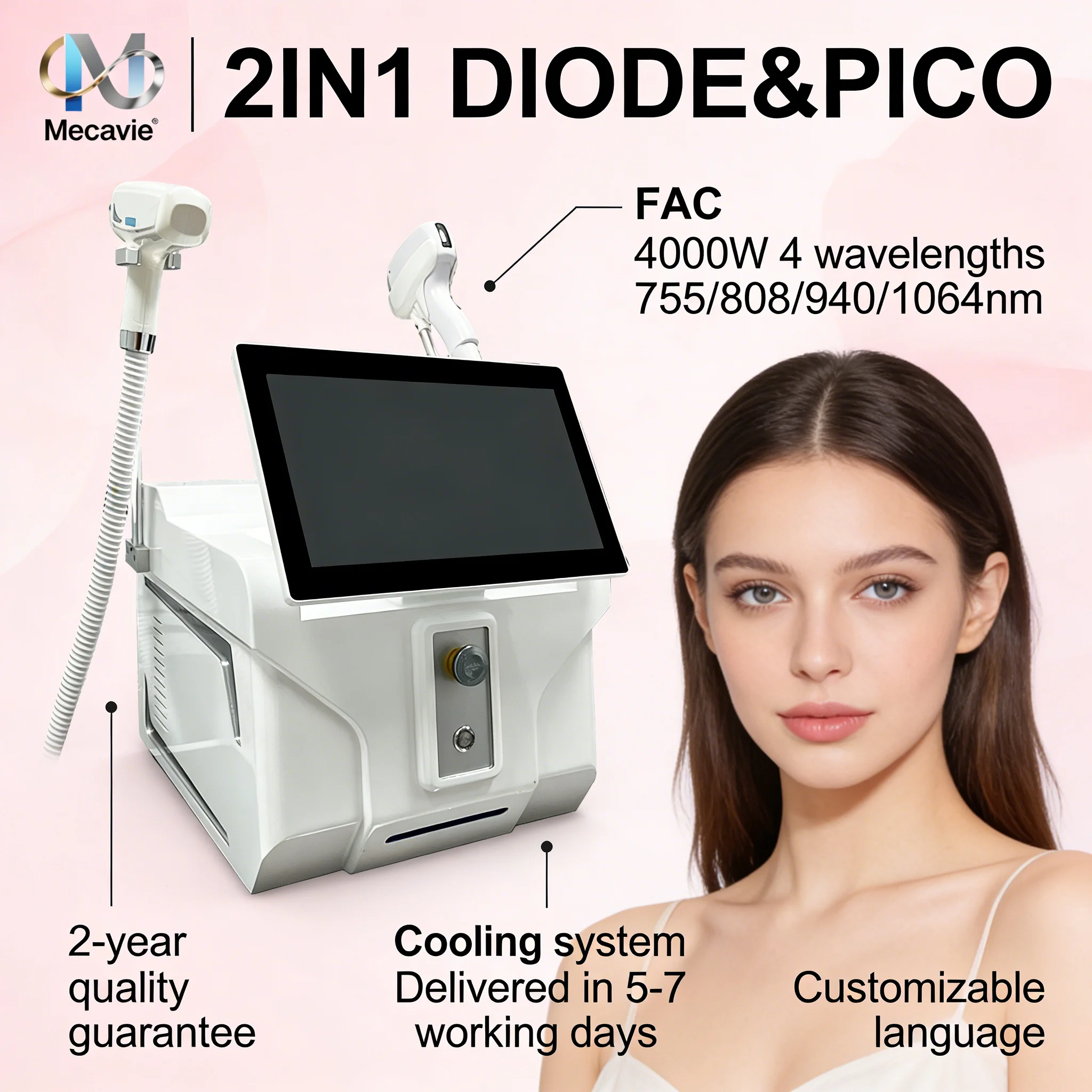 

Лазерный диодный аппарат для удаления волос 4000 Вт Soprano 2-в-1 Titanium Ice Platinum, 755/808/940/1064 нм, безболезненный, 4 длины волны, новинка 2026 года