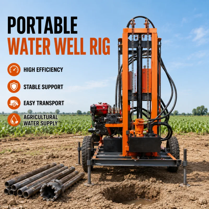 Diesel Engine Water Well Drilling Machine Village Farm Water Supply  Domestic Use Small Irrigation Portable Water Drilling Rig