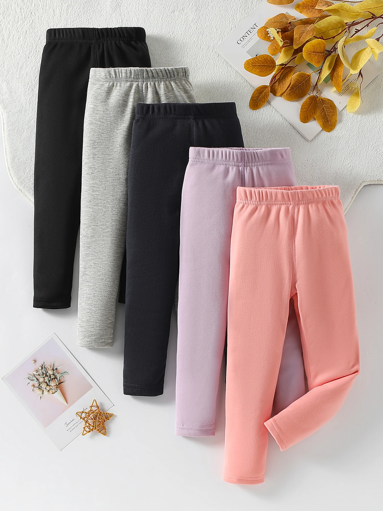 3/1 Piece Autumn And Winter Children Solid Color Thick Warm Leggings For Boys And Girls Sports And Casual With Fleece Long Pants