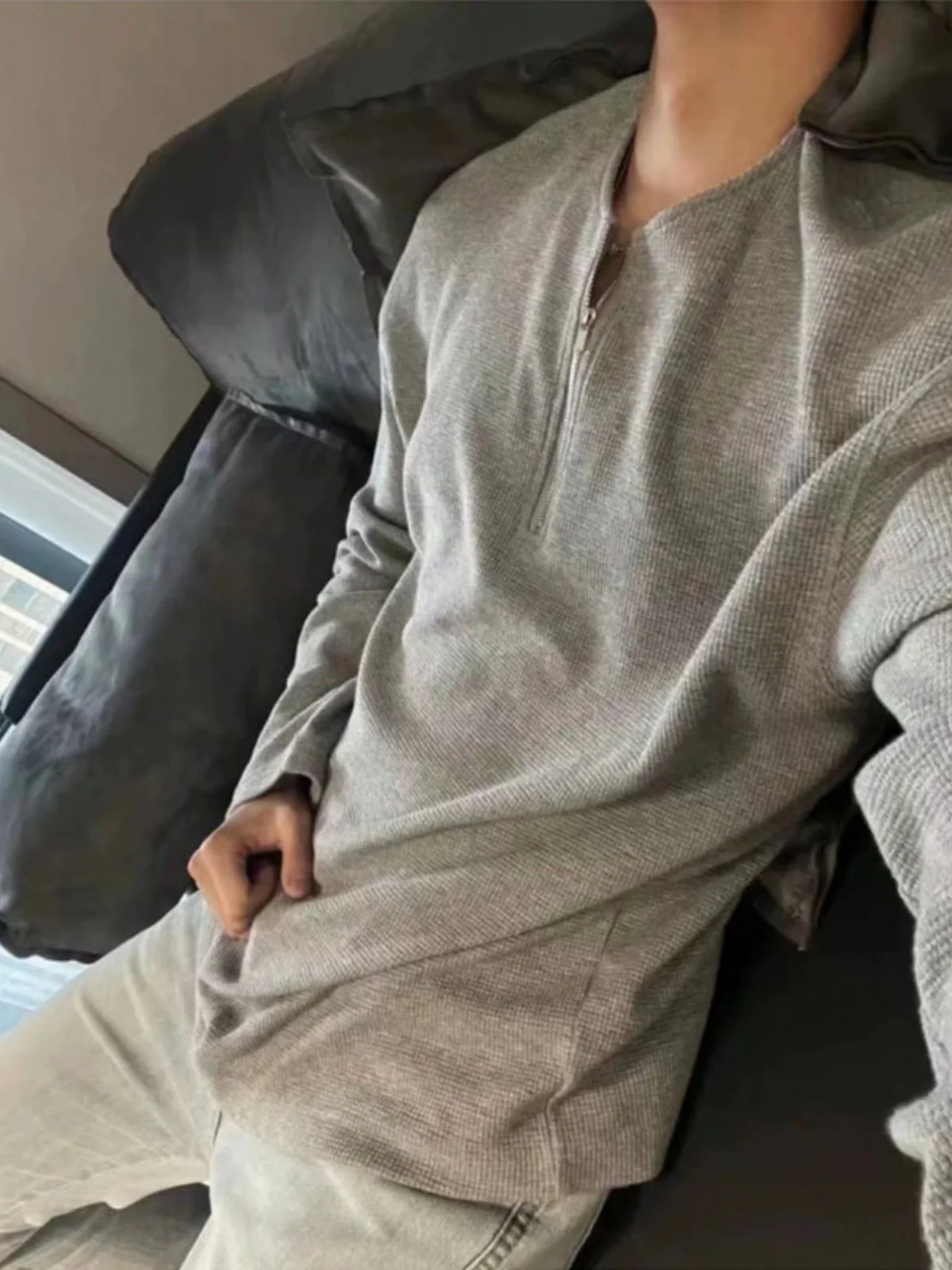 

Мужская свободная футболка с длинным рукавом в американском стиле, весна-осень, с цветочным принтом, на молнии, для ношения под одеждой, повседневная, дышащая, с круглым вырезом