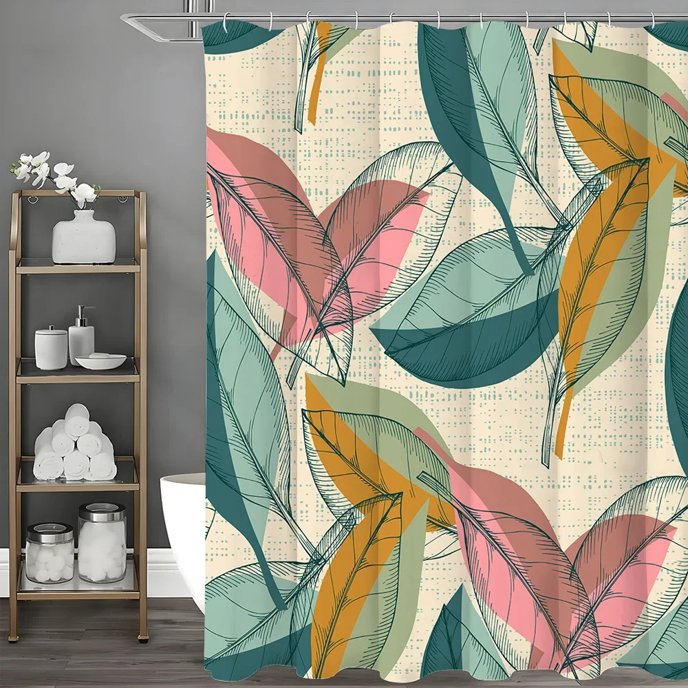 

Colorful Vintage Leaf Shower Curtain, Bathroom Decorative Shower Curtain, Waterproof Shower Curtain with Hooks
