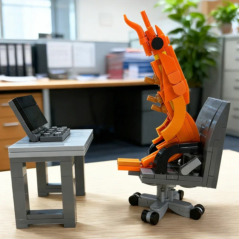 150 Pcs Building Block Shrimp Model Creative Puppet Puzzle Assembly Set Toy Funny Internet Celebrity Imitation Toy Decorations