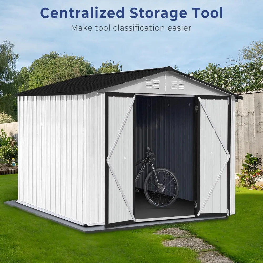 Imagem -05 - Armazenamento ao ar Livre Shed com Porta e Fechadura 8x6ft Tall Waterproof Garden Tool Storage Cabinet Outdoor Storage Room