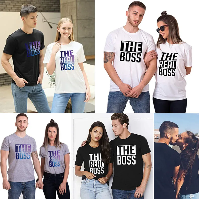 

Matching Couple Shirts-The BOSS&The Real BOSS T-Shirts-His&Her Women Men Clothing Short Sleeve Tees Girlfriends Boyfriends Gifts