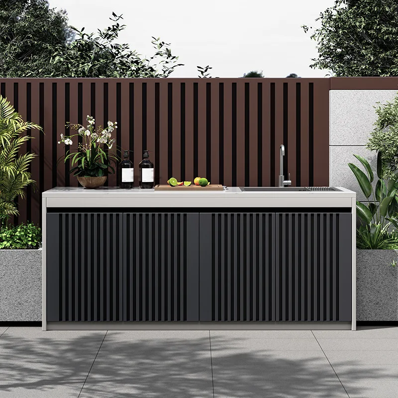 Outdoor rock slab sink basin integrated cabinet All aluminum alloy outdoor villa garden waterproof sunscreen sink locker