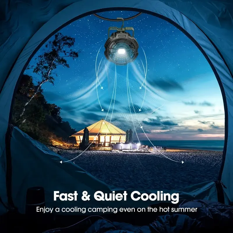 

X10 Portable Camping Fan, For Tent, 2 In 1 Rechargeable USB Tent Ceiling Fan With LED Light Ring, Small Fan For Outdoor Camping