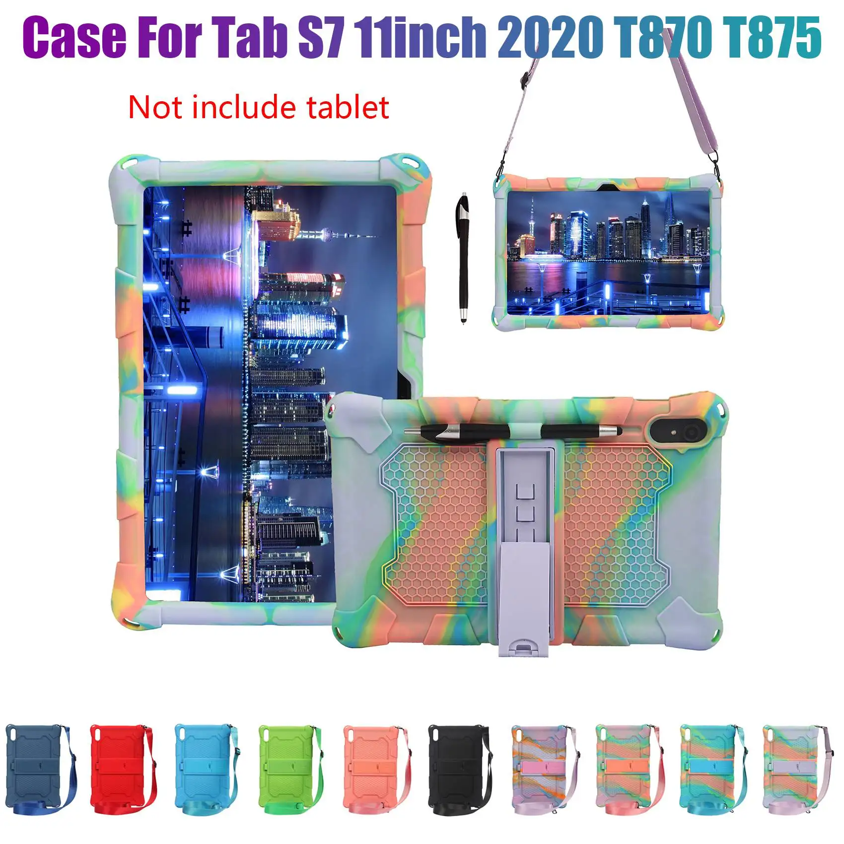 

AT9-Tablet Case for Samsung Galaxy Tab S7 11 Inch 2020 T870/T875 Silicone Case Anti-Drop Tablet Stand with Pen and Strap