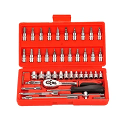 4-14 Mm SleeveCar Motorcycle Bicycle Repair Tools 46pcs 1/4 Inch Ratchet Torque Wrench Combination Set Keys Socket Bit Set