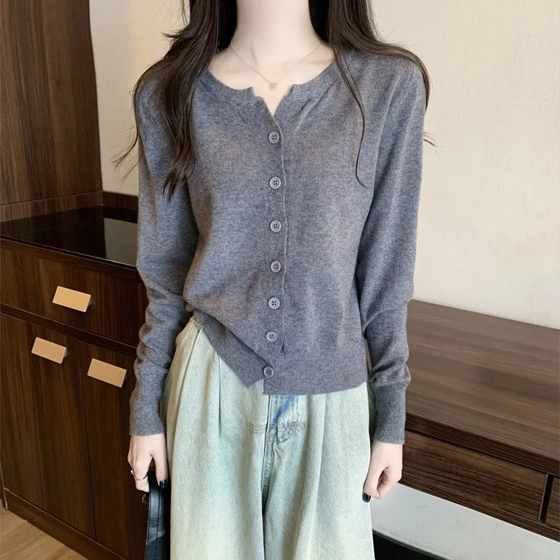 Elegant Solid Button Sweaters Version V-neck Casual Fashion Versatile Short Soft And Sticky Knit Cardigan Jacket Top