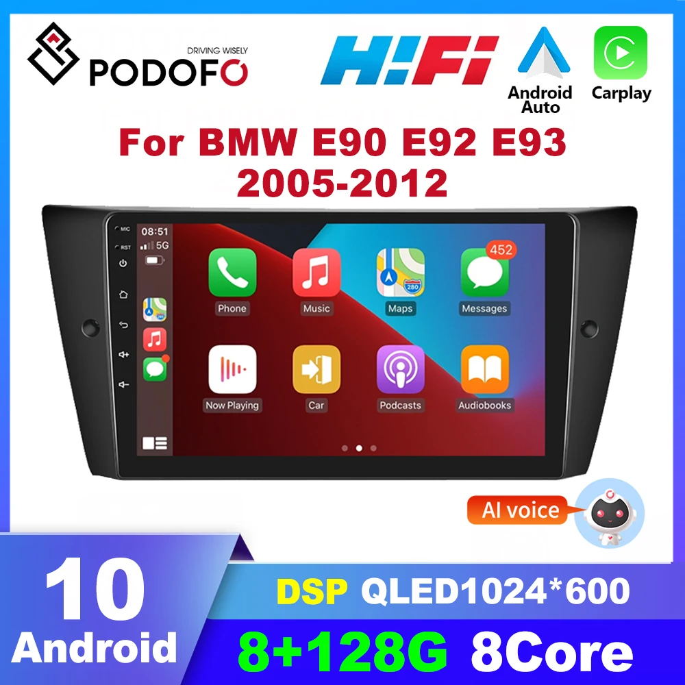 

Podofo Android Car Radio For BMW 3 Series E90 E92 E93 CarPlay 8G 128G Car Multimedia Player GPS Navigation Stereo Audio 2din