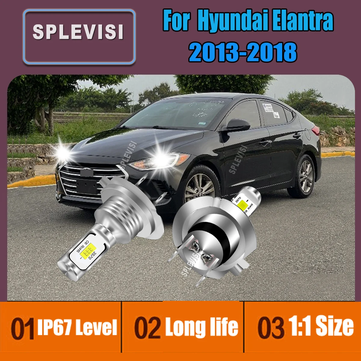 

H7 477 Headlight High Beam LED Bulb 12V 6000K White Auto Headlamp 360 Lighting For Hyundai Elantra 2013 2014 2015 2016 2017 2018