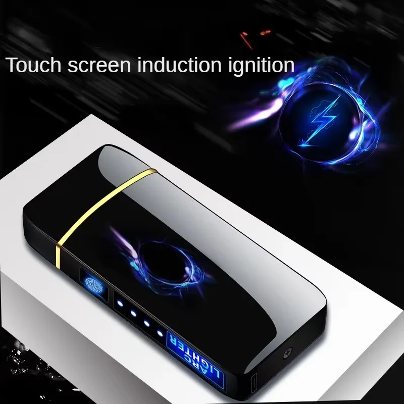 Outdoor Windproof Electric Lighter Double Arc USB and LED Display Smoking Accessories with Touch Sensitive High power Lighters