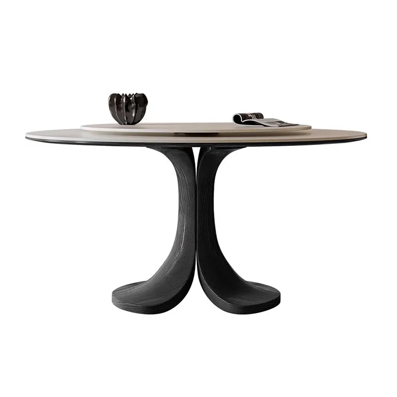 

pure white rock slab dining table with turntable antique simple home restaurant round dining table and chair combination