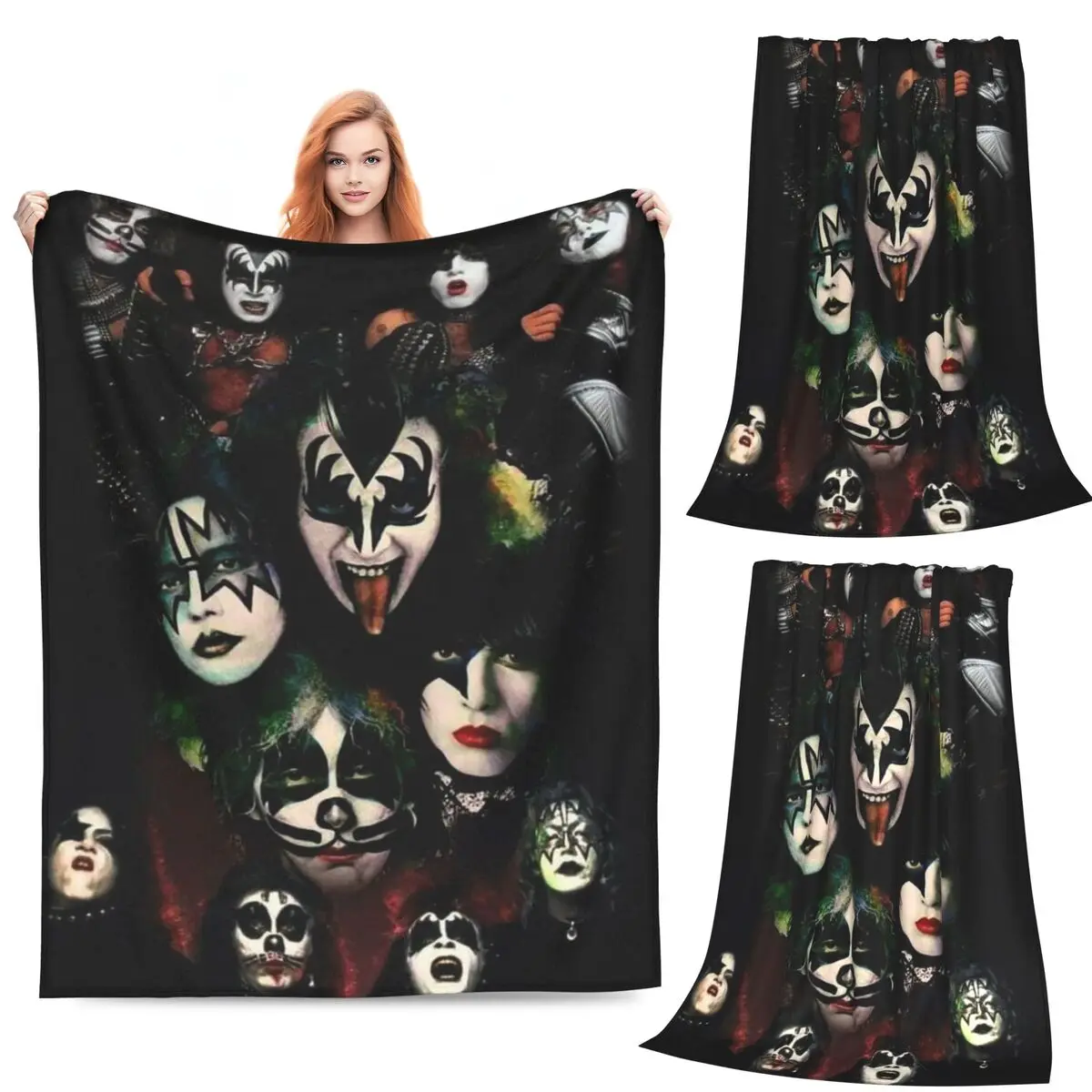 

Kiss Band Blanket Fleece Sofa Throw Blanket Breathable for Couch Bedding Travel Throws Bedspread Quilt