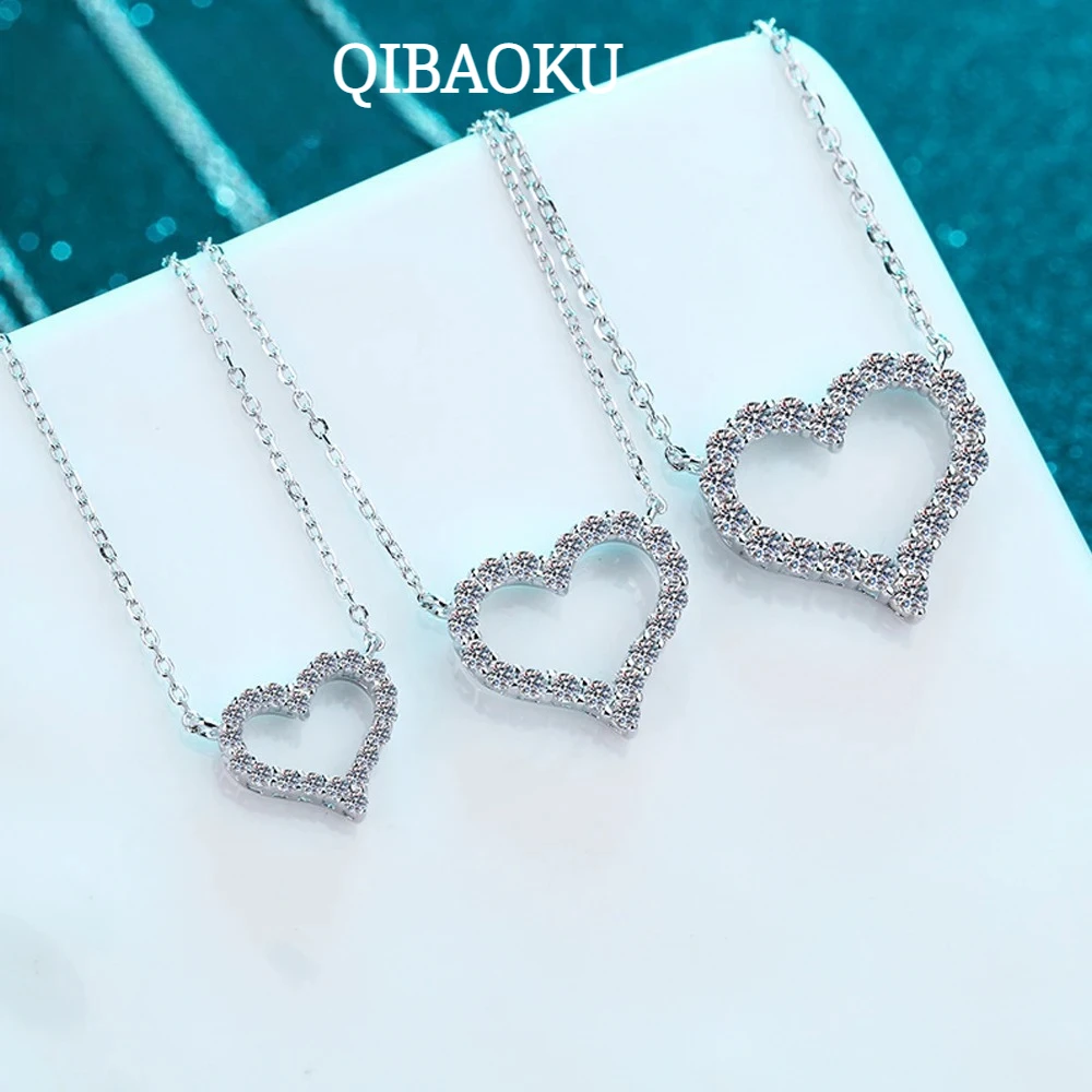 QIBAOKU D VVS1 Sparking Moissanite Necklace Heart Pendant for Women s925 Sterling Sliver 18k Party Birthday Gift Jewelry 2026