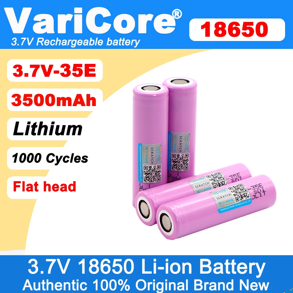 VariCore Original 18650 35E 3,7 V 3500 mAh Max. 13 A Entladestrom, wiederaufladbare Batterie für Taschenlampenbatterien