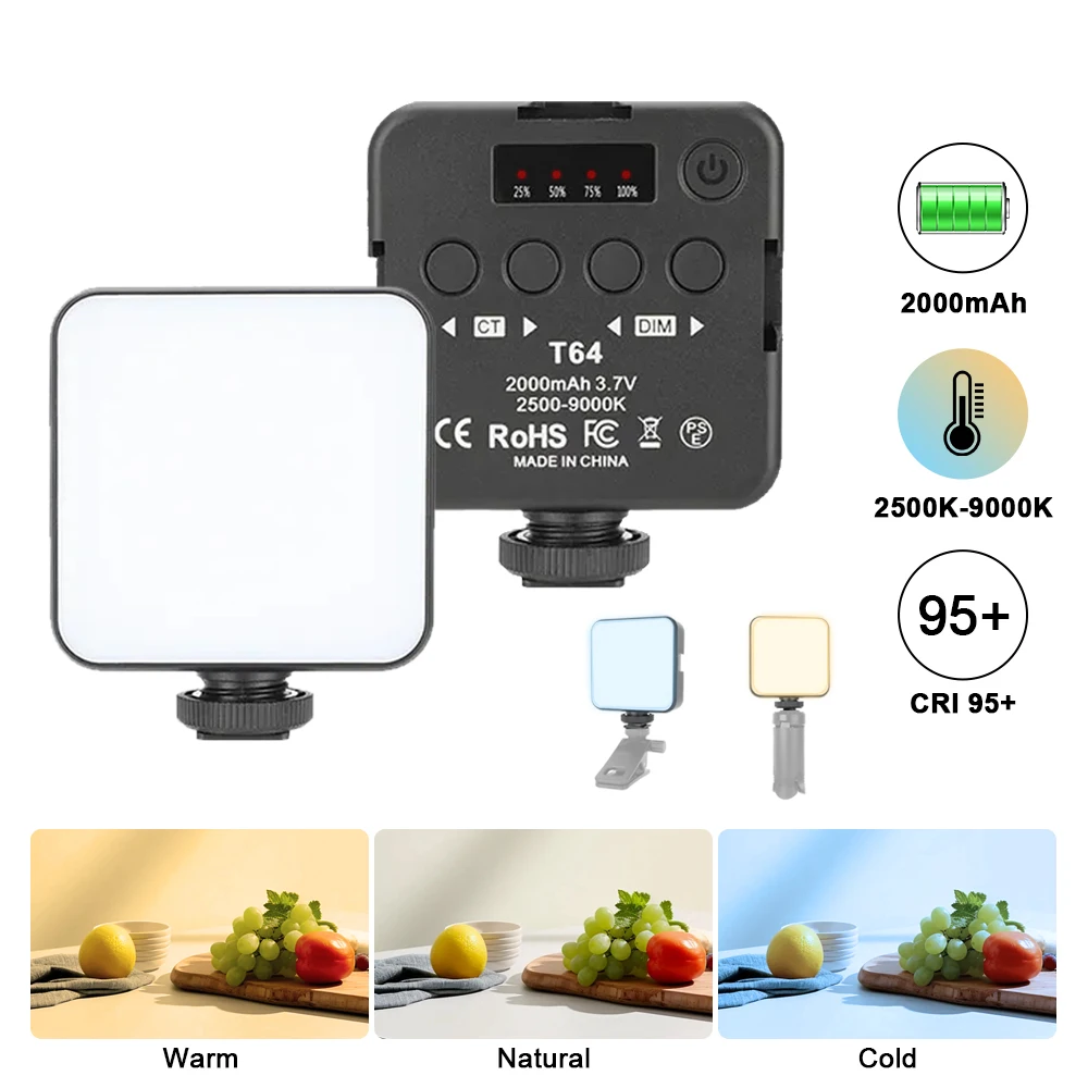 HDRIG LED 필 라이트 휴대용 카메라 사진, 2500K-9000K 바이 컬러 조명, 라이브 방송 뷰티 라이트, 콜드 슈
