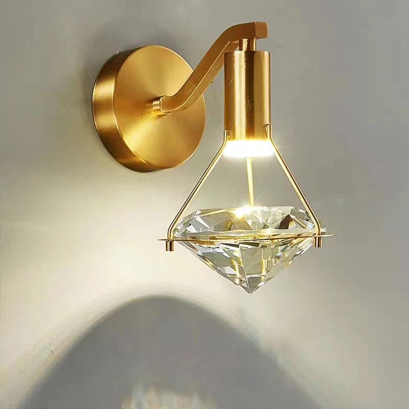 

OUDELADI LED Creative diamond Crystal Wall Lamp Bedroom Bedside Living Room Background Wall sconce Staircase Indoor Lighting