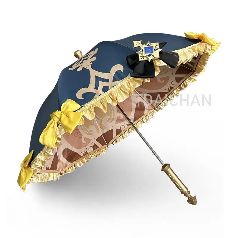 Genshin Impact Navia Cosplay Umbrella Anime Game Prop Long Handle Parasol Lolita Style Sunshade for Women Halloween Party